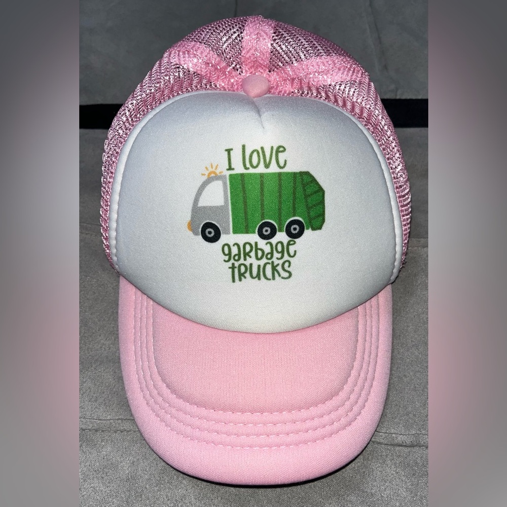 Girls’ “I Love Garbage Trucks” Pink Trucker-Style Hat - PERFECT CONDITION